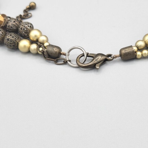 Handmade Chunky Boho Necklace Quartz Stones Metal Accents AB Beads Lobster Clasp - Picture 9 of 10